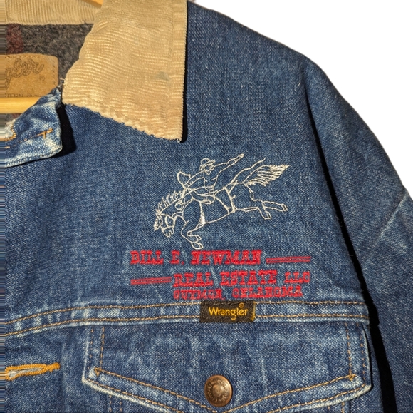 Wrangler Blanket Lined Corduroy Collar Rodeo Panhandle Texas Custom Denim Jacket - Picture 6 of 10